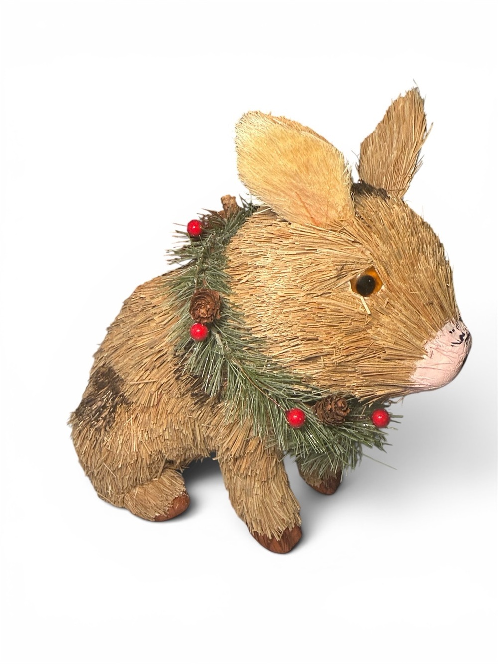 Pier 1 Imports Sisal Brown Christmas Pig with Wreath and Wings NWOT